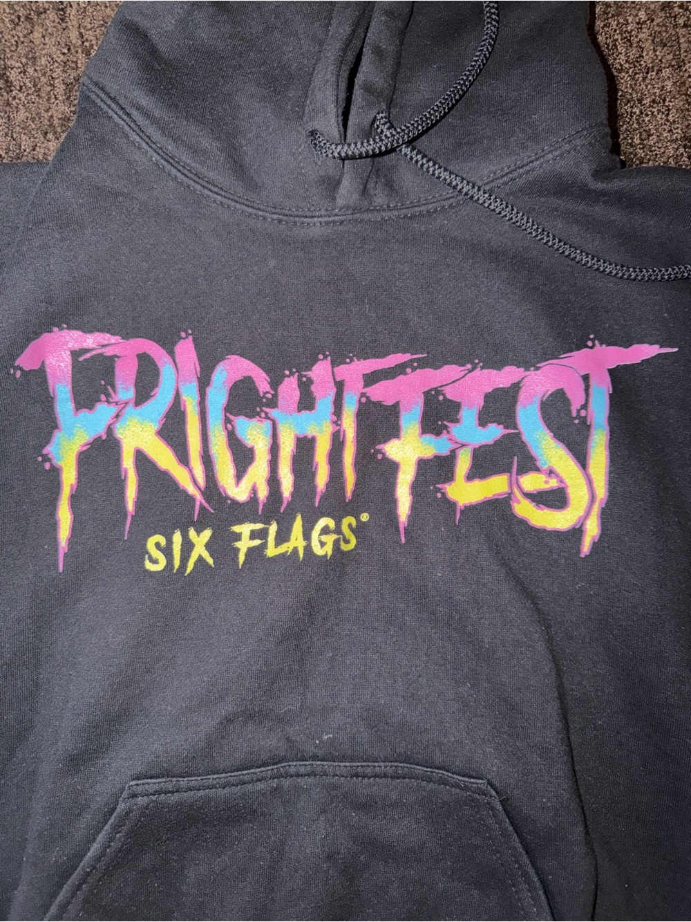 Fright Fest Six Flags Hoodie - Black with Neon Graphic